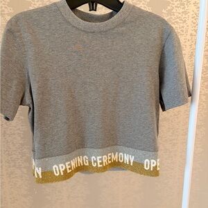 Opening Ceremony Light Grey Crewneck Tee with Branded Neck Tape